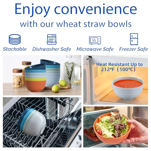 Unbreakable Cereal Bowls 25 OZ Microwave and Dishwasher Safe BPA (6 Count)