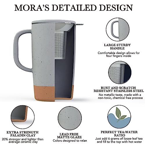 Mora Ceramics Large Tea Mug with Loose Leaf Infuser and Ceramic Lid