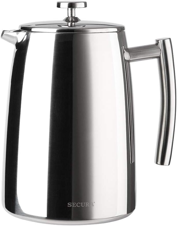 Secura French Press Coffee Maker, 50-Ounce, 304 Stainless Steel Insulated Coffee Press with Extra Screen - Blissbrew