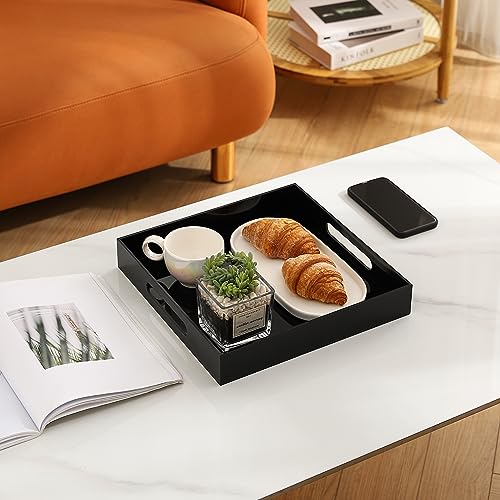Glossy Black Sturdy Acrylic Serving Tray with Handles