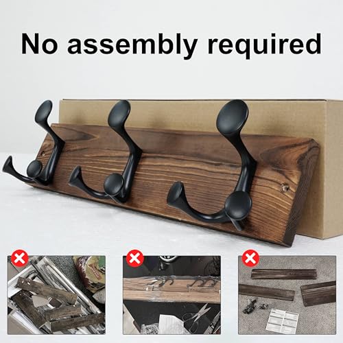 17 Inch Wood Coat Rack Wall Mount with 3 Triple Hooks