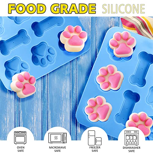 2 Pack Silicone Molds with Puppy Dog Paw and Bone Shaped 2 in 1