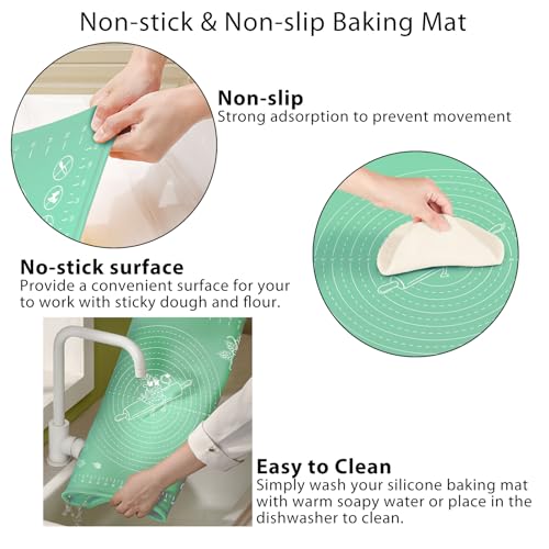 Silicone Pastry Mat 28" x 20" Extra Thick Non Stick Baking Mat with Measurements and Edge Heightening