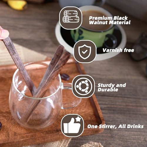 Solid Black Walnut Wood 3Pcs 6" Reusable Coffee Stirrers (3 Count)