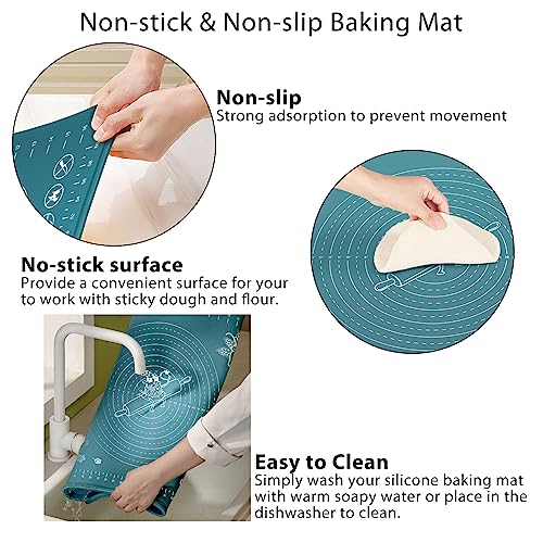 Silicone Pastry Mat 24" x 16" Extra Thick Non Stick Baking Mat with Measurements and Edge Heightening