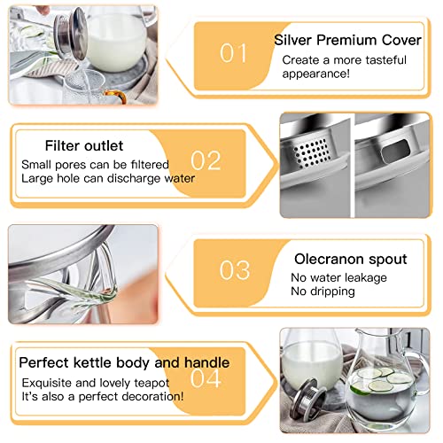 84.5oz Borosilicate Glass Teapot with 304 Stainless Steel Lid & Built