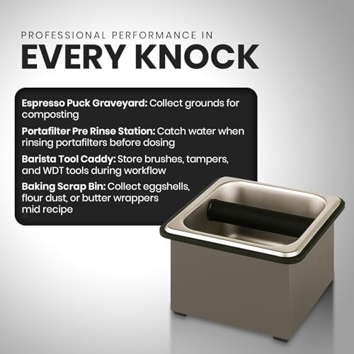 Stainless Steel Espresso Knock Box with Rubber Bar 6x5.5x4in
