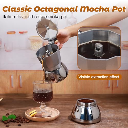 No Coating 6 Cup Aluminum and Stainless Steel Moka Pot Stovetop