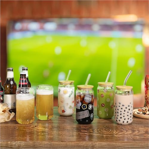 16 Pack Glass Cups with Lids and Straws 16 oz (16 Count)