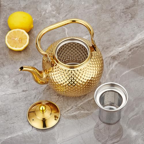 1200ml Teapot with Infuser Stainless Steel Lifting Handle Tea Maker Gold