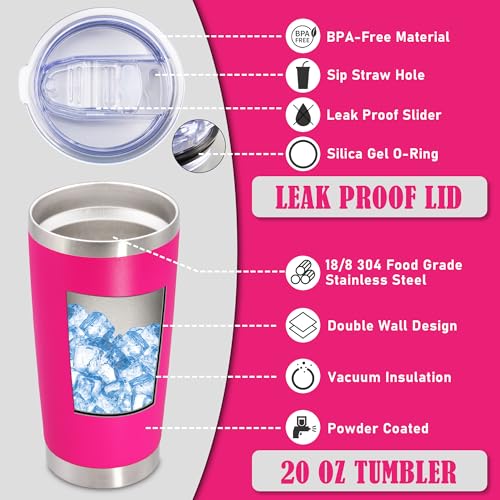 20oz Tumbler Insulated Coffee Tumblers with Lid Stainless Steel Hot Pink 8P (8 Count)