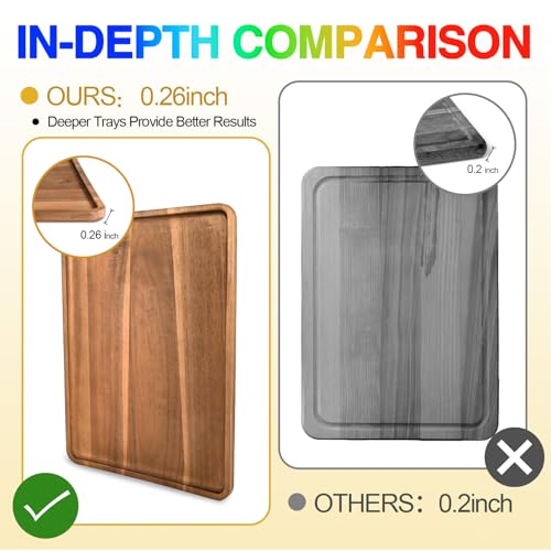 2 Pcs Acacia Wood Serving Tray (2 Count)