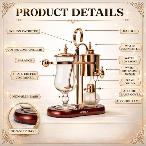 Belgium Royal Family Balance Syphon Unique Gravity Vintage Coffee Maker Vacuum Brewing System Copper 500 ml