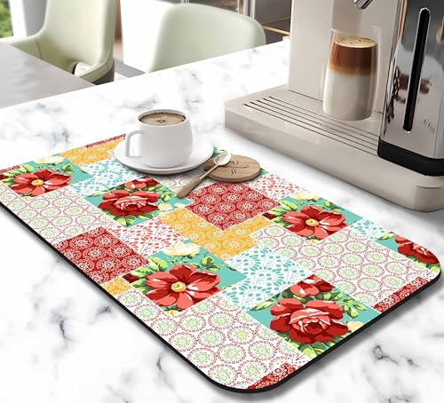 Dish Drying Mat for Kitchen Counter 20x12in Washable Quick Dish Drying Pad Rubber Backed Absorbent Draining Mat Fit Kitchen Counter