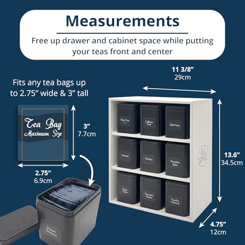 Tea Organizer Rack with 9 Tins & 160 Magnetic Labels