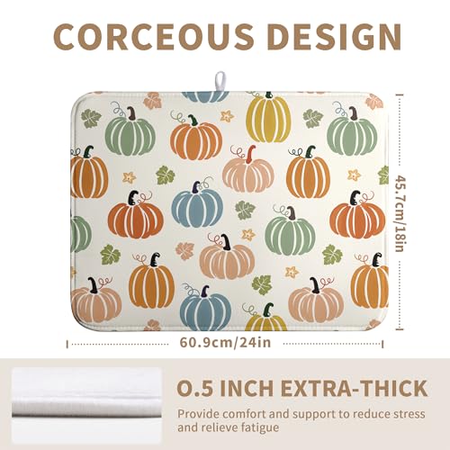 Fall Pumpkin Dish Drying Mats Thanksgiving Dish Mat Autumn Maple Leaves Drying Matt Dishes Dryer Pad for Kitchen Counter Absorbent Microfiber Washable Foldable Reusable 18x24 in