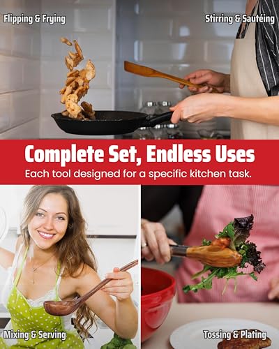 Elegant 5 Piece Walnut Wood Kitchen Utensil Set (5 Count)