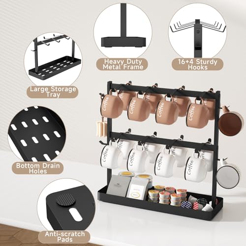 Coffee Mug Holder for Countertop 20 Hooks Mug Tree Rack Cups Hanger Stand