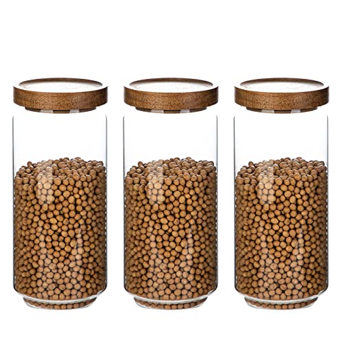 3 Pack Glass Jars with Acacia Wooden Lids (3 Ounce)