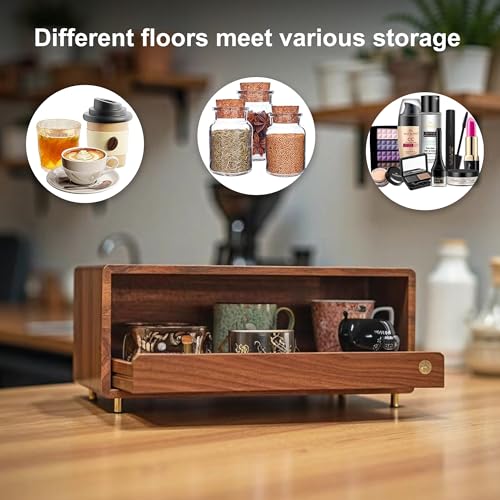 Wooden Coffee Station Storage Rack with Drawers