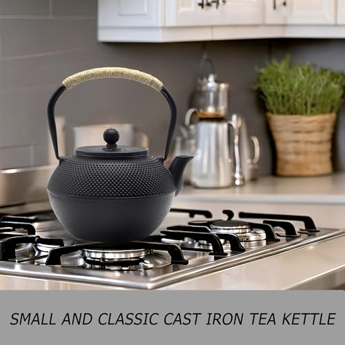 40.6oz Black Cast Iron Tea Pot Set with Teacups