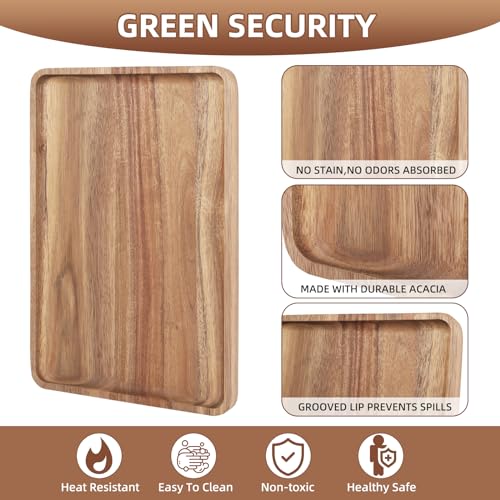 2 PCS Solid Acacia Wood Serving Trays 13 * 9 inch Rectangular Wooden Serving Platters Natural Wooden Boards for Bar Coffee Party（Wood Log Color） (2 Count)
