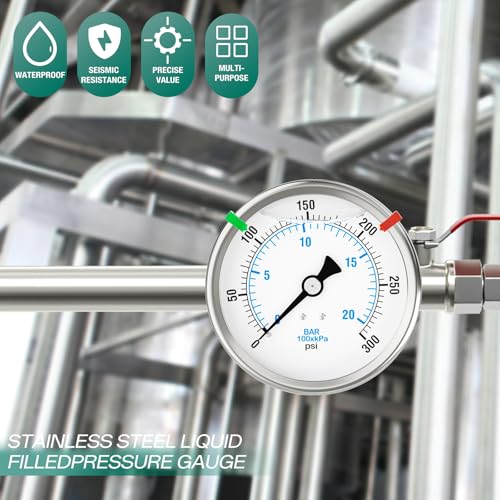 0 300PSI Stainless Steel Liquid Filled Pressure Gauge