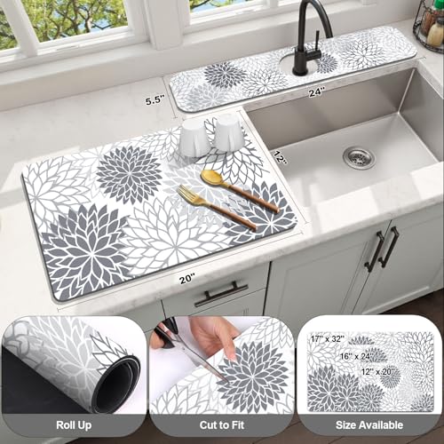 2PCS 12" x 20" Dish Drying Mat & 24" x 5.5" Sink Splash Guard (2 Count)