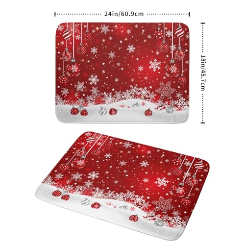 Xmas Balls Dish Drying Mat for Kitchen Countertop Winter Red White Snowflakes Dish Drainer Mats 18x24inch Reversible Dish Drying Rack Pad Protector for Dining Holiday New Year Decor