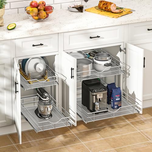 2 Tier Kitchen Cabinet Pullout Shelf and Drawer Organizer