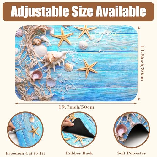 Summer Sea Shells Starfish Coffee Mat Absorbent Dish Drying Mat for Kitchen Counter Hide Stain Rubber Backed Coffee Bar Accessories 11.8 x 19.7 Inch Fit Under Espresso Machine