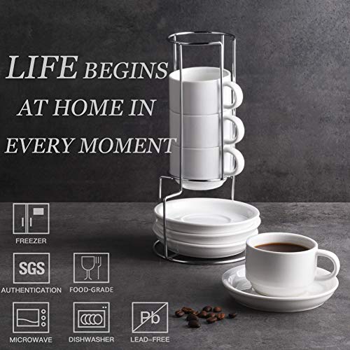 Sweejar Porcelain Espresso Cups with Saucers (4 Count)