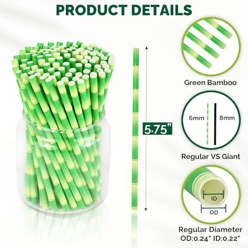 5.75 inch Short Bamboo Paper Straws & Stirrers for Cocktail and Coffee (500 Count)