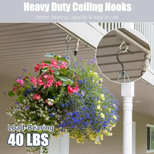 50 PCS Gold Eye Screw Hooks for Hanging Heavy Duty with Safety Buckle.Metal Ceiling Hooks for Hanging Plants Cup Wind Chime Bird Feeders Patio Lights At Indoor&Outdoor (50 Count)