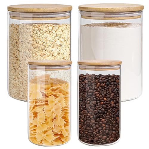 Glass Storage Jars Set Elegant Containers with Airtight Bamboo Lids