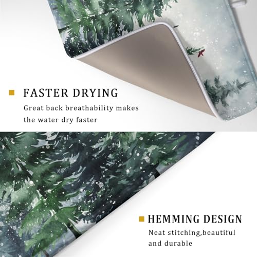Winter Pine Tree Dish Drying Mat for Kitchen Counter 16x18 Inch Winter Snowflake Xmas Forest Dish Draining Mat Christmas Decorations Fast Absorbent Tableware Dishes Pad for Coffee Bar Countertop
