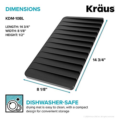 Self Draining Silicone Dish Drying Mat or Trivet for Kitchen Counter in Black