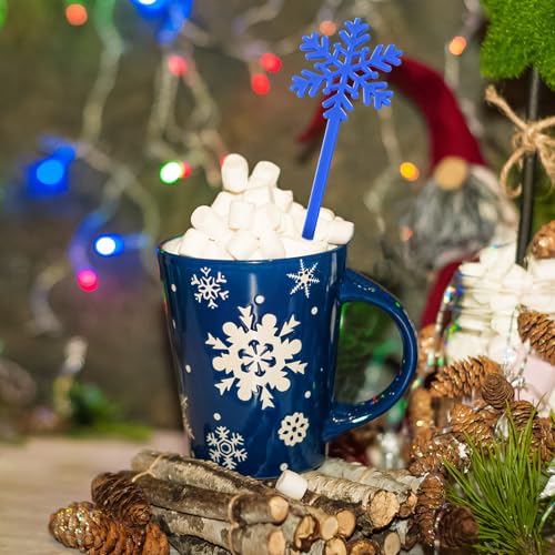 30 Pcs Christmas Drink Stirrers Blue Snowflake Stir Sticks