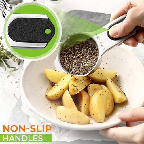 Magnetic Stainless Steel Measuring Cups Set of 7 Patented Black (7 Count)