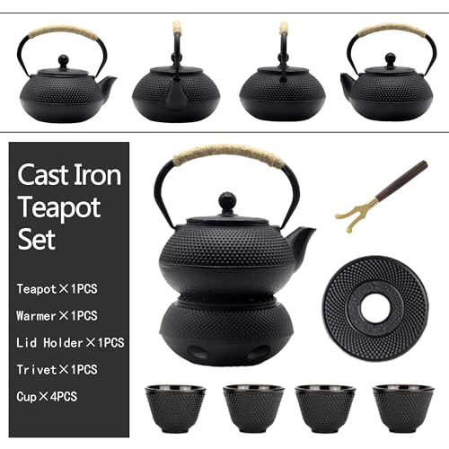 30.4oz Small Cast Iron Teapot Set with Candle Warmer