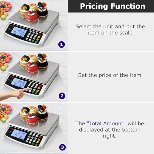 110lb 50kg Food Scale Digital Kitchen Scale with Tray Large LCD Display 304 Stainless Steel Commercial Price Computing Scale Counting Scale for Baking Cooking Meat Industry Counting Adapter Included (2.2 Count)