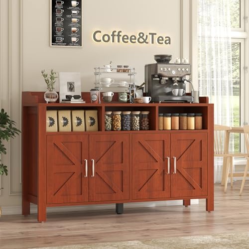 Buffet Cabinet with Storage Farmhouse with 4 Doors and 3 Open Compartments