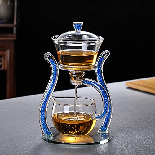 Glass Teapot Set Semi Automatic Drip Rotating with Infuser Lazy Kungfu Tea pot Set