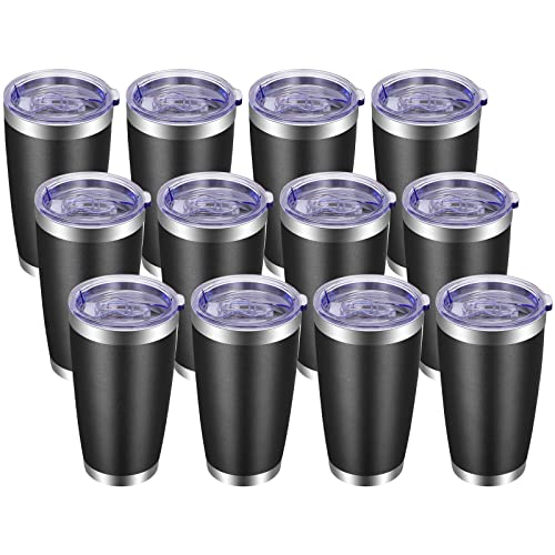 20oz Tumbler with Lid and Straw Stainless Steel Tumbler Cup Bulk Vacuum Insulated Double Wall Travel Coffee Mug Powder Coated Coffee Cup (12 Count)