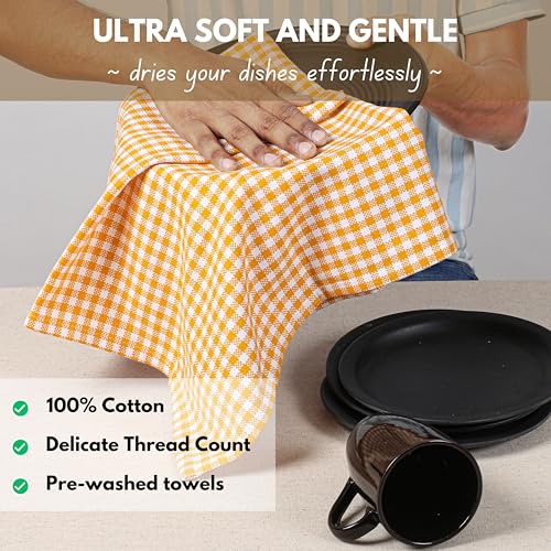 4 Pack Yellow Gingham Cotton Dish Towels 16"x26"