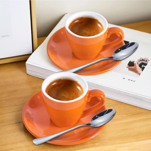 Porcelain Espresso Cup with Saucer And Stainless Steel mini Spoons (7 Count)