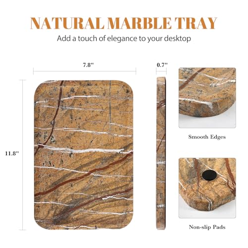Marble Tray 12"x8" Natural Marble Vanity Tray for Countertop Bathroom Kitchen Dresser