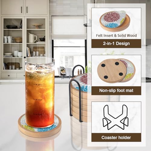 Wood Coasters Set of 6 with Holder