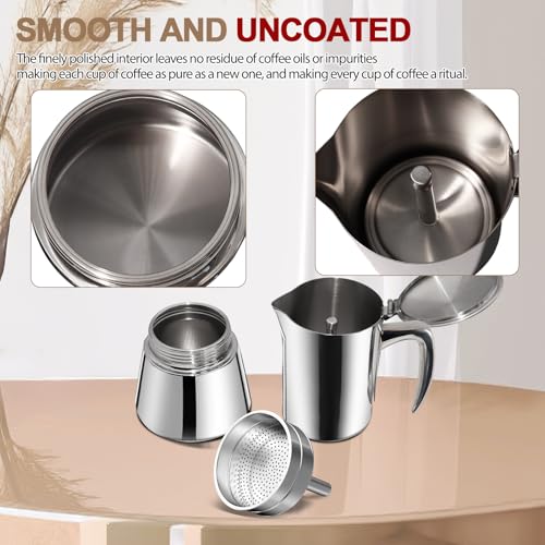 304 Thickened Stainless Steel Uncoated 2 Cup Moka Pot 100ml 3.3oz
