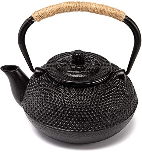 Japanese Tetsubin Cast Iron Teapot Tea Kettle pot with Stainless Steel Infuser for Stovetop Safe Coated with Enameled Interior 30 oz